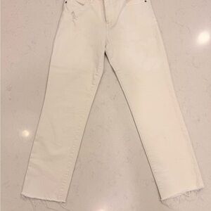 Kut from the Kloth Sz 6 Reese High-Rise Cremr/Ivory Straight-Leg Jeans raw hem